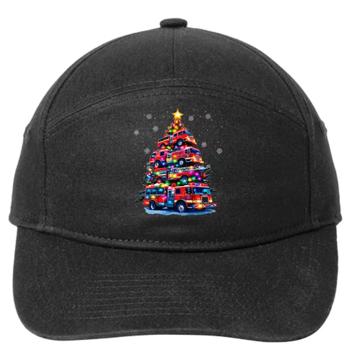 Funny Firefighter Tree Fire Truck Christmas Merry Xmas 7-Panel Snapback Hat