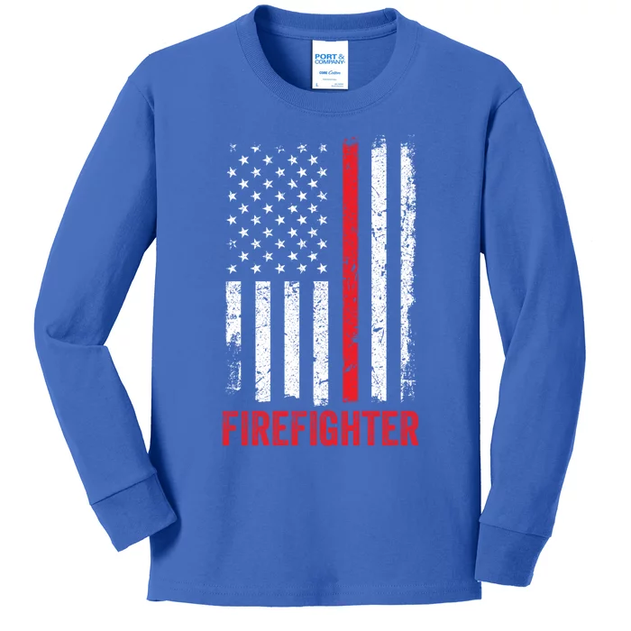 Firefighter Flag Thin Red Line Fire Fire Rescue Gift Kids Long Sleeve Shirt