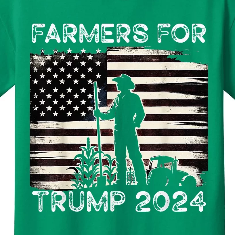 Farmers For Trump 2024 Patriotic Farming American Kids T-Shirt