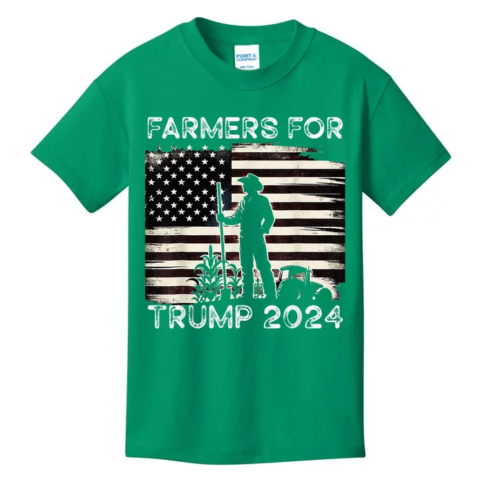 Farmers For Trump 2024 Patriotic Farming American Kids T-Shirt