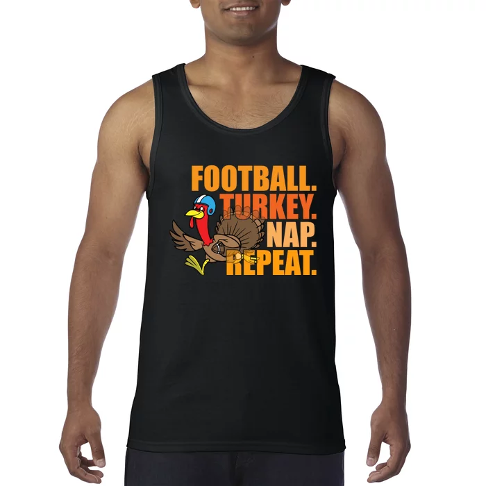 Funny Football Turkey Nap Repeat Thanksgiving Tank Top