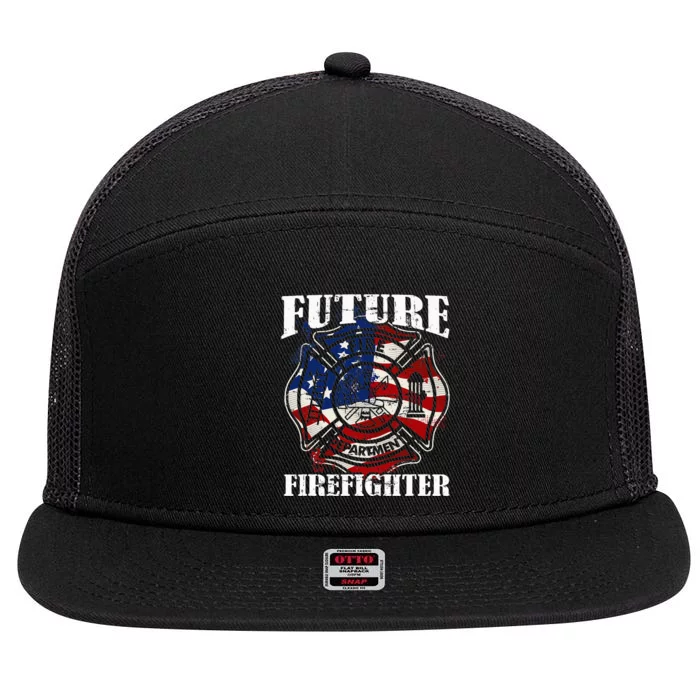 Future Firefighter Usa Flag Theme For Birthday 7 Panel Mesh Trucker Snapback Hat