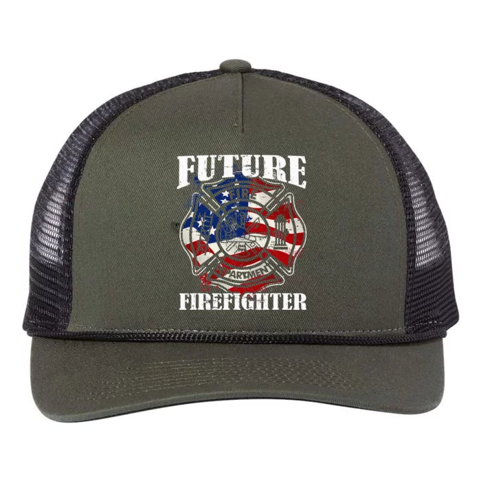 Future Firefighter Usa Flag Theme For Birthday Retro Rope Trucker Hat Cap