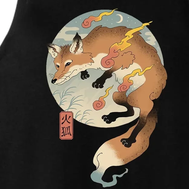 Fire Fox Ukiyo E Japanese Ladies Tri-Blend Wicking Tank