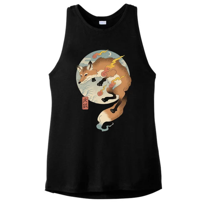 Fire Fox Ukiyo E Japanese Ladies Tri-Blend Wicking Tank