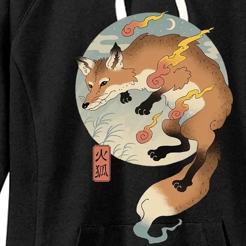 Fire Fox Ukiyo E Japanese Women's Fleece Hoodie