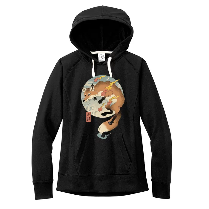 Fire Fox Ukiyo E Japanese Women's Fleece Hoodie