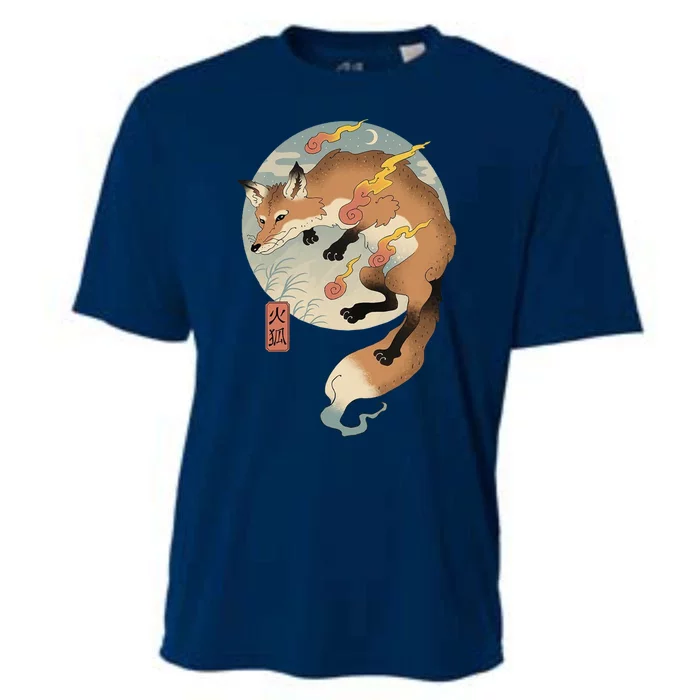 Fire Fox Ukiyo E Japanese Cooling Performance Crew T-Shirt