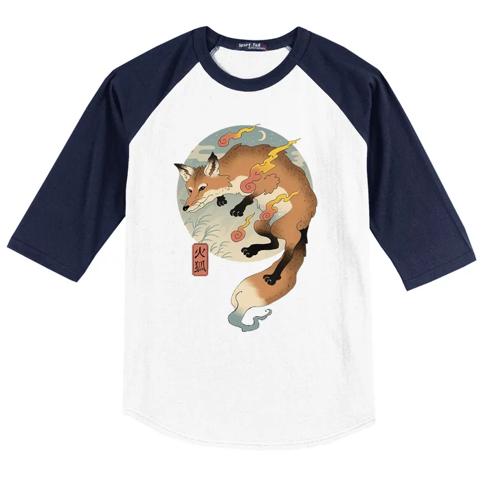 Fire Fox Ukiyo E Japanese Baseball Sleeve Shirt