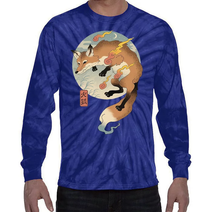 Fire Fox Ukiyo E Japanese Tie-Dye Long Sleeve Shirt