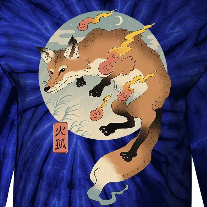 Fire Fox Ukiyo E Japanese Tie-Dye Long Sleeve Shirt