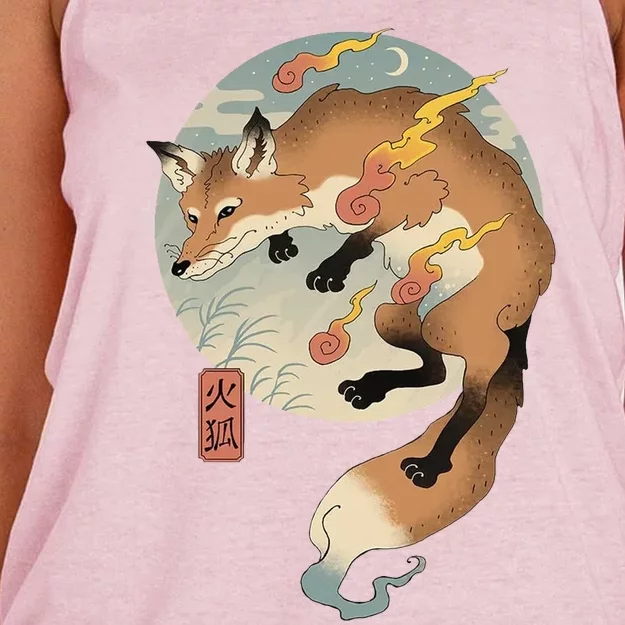 Fire Fox Ukiyo E Japanese Women's Knotted Racerback Tank