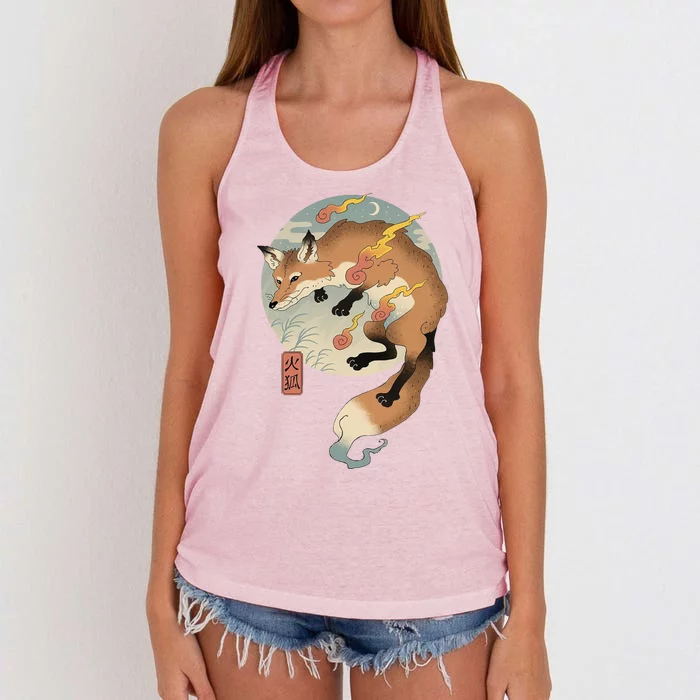 Fire Fox Ukiyo E Japanese Women's Knotted Racerback Tank