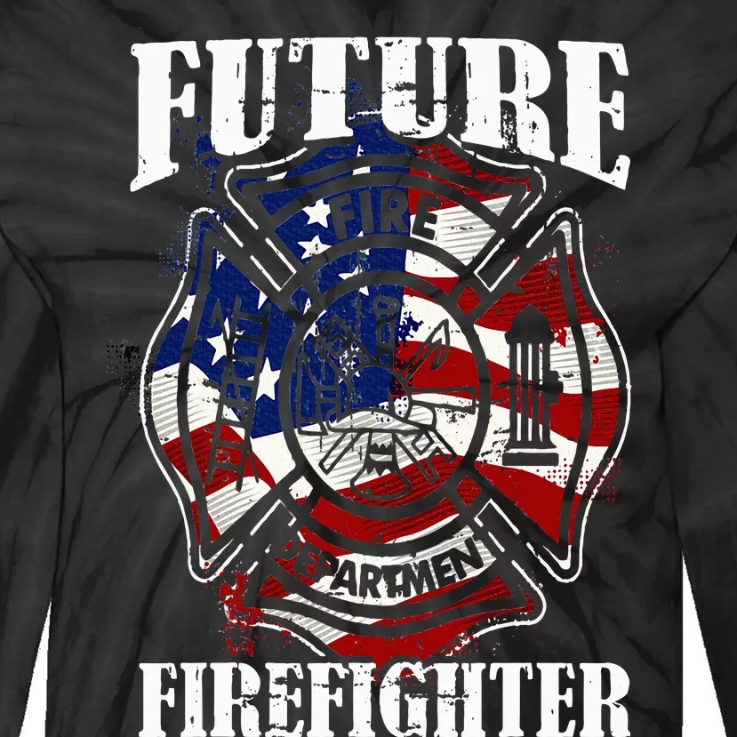 Future Firefighter USA Flag Theme For Birthday Tie-Dye Long Sleeve Shirt