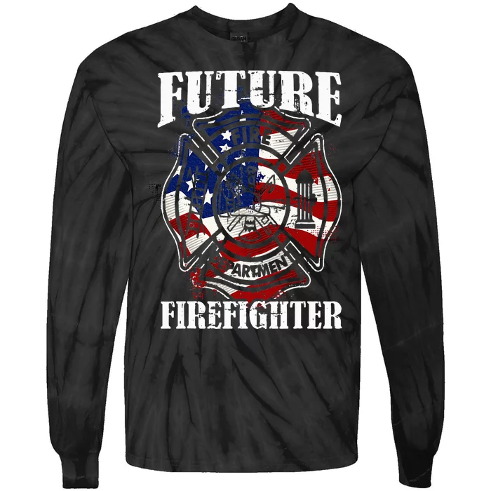 Future Firefighter USA Flag Theme For Birthday Tie-Dye Long Sleeve Shirt