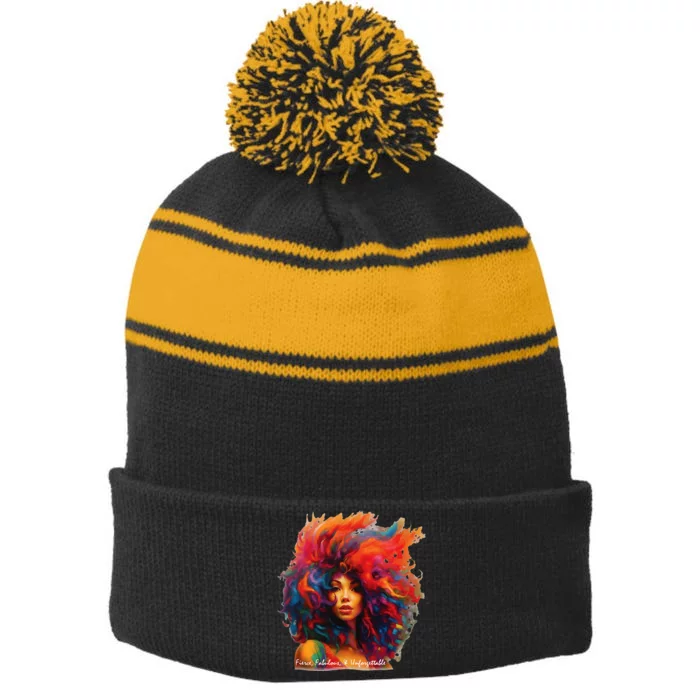 Fierce, Fabulous, & Unforgettable Stripe Pom Pom Beanie