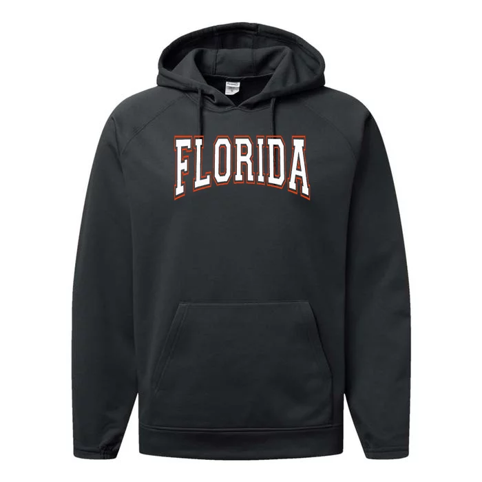 Florida Fl United States Font Performance Fleece Hoodie