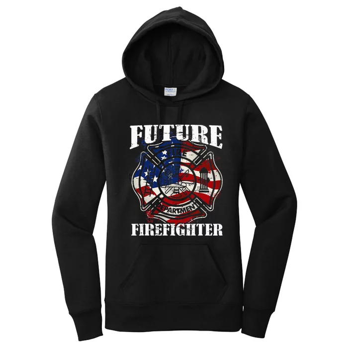 Future Firefighter Usa Flag Theme For Birthday Women's Pullover Hoodie