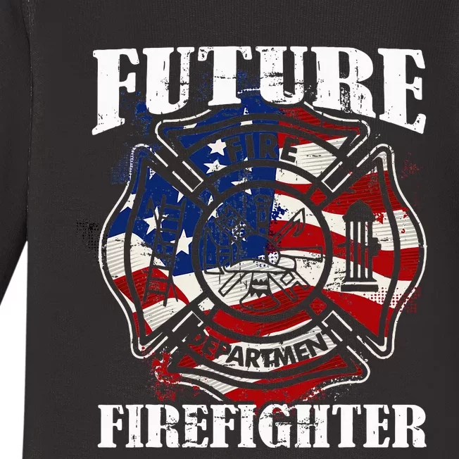 Future Firefighter Usa Flag Theme For Birthday Baby Long Sleeve Bodysuit