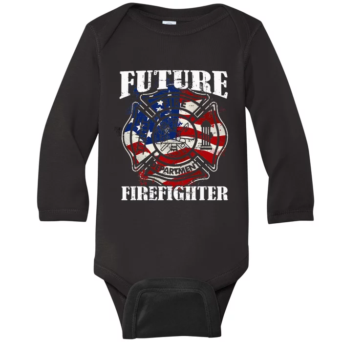 Future Firefighter Usa Flag Theme For Birthday Baby Long Sleeve Bodysuit