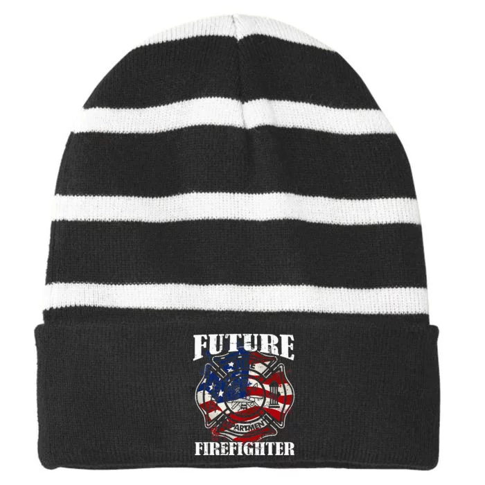 Future Firefighter Usa Flag Theme For Birthday Striped Beanie with Solid Band