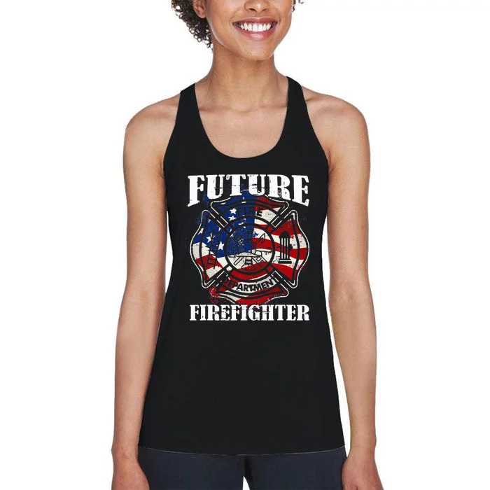 Future Firefighter USA Flag Theme party Women's Racerback Tank