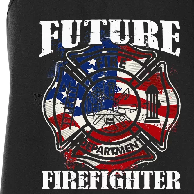 Future Firefighter USA Flag Theme party Women's Racerback Tank