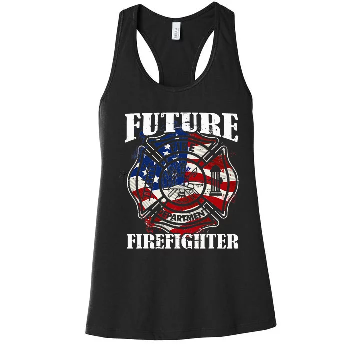 Future Firefighter USA Flag Theme party Women's Racerback Tank