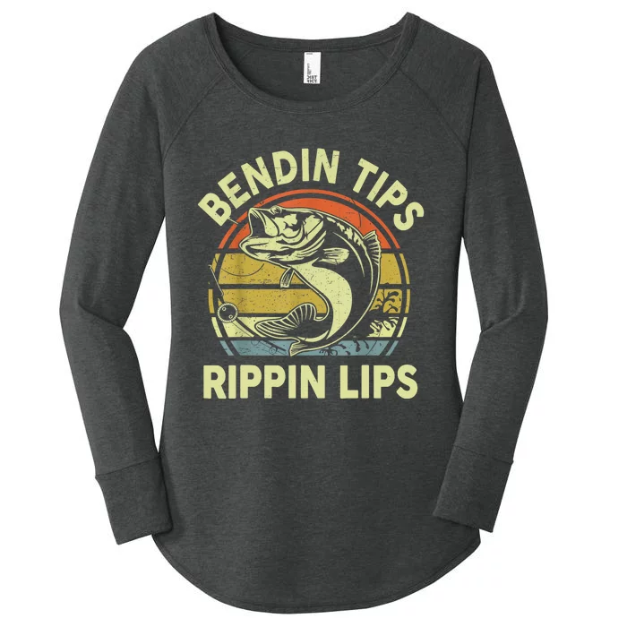 Funny Fishing Vintage Bending Tips Rippin Lips Bass Dad Gift Women's Perfect Tri Tunic Long Sleeve Shirt