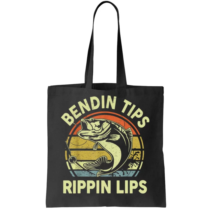 Funny Fishing Vintage Bending Tips Rippin Lips Bass Dad Gift Tote Bag