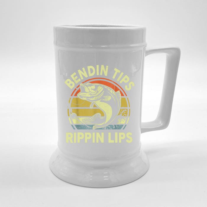 Funny Fishing Vintage Bending Tips Rippin Lips Bass Dad Gift Front & Back Beer Stein