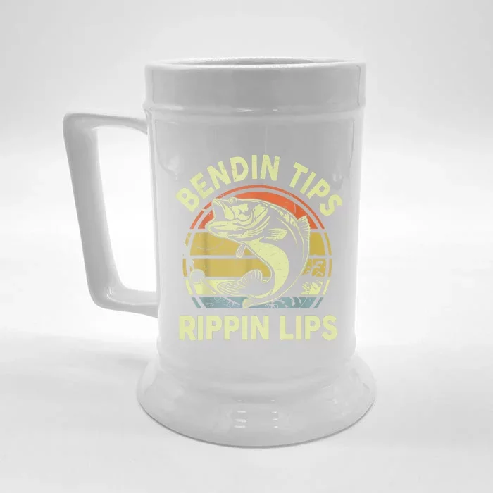 Funny Fishing Vintage Bending Tips Rippin Lips Bass Dad Gift Front & Back Beer Stein