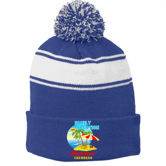 Funny Family Vacation Summer Caribbean 2024 Beach Trip Great Gift Stripe Pom Pom Beanie