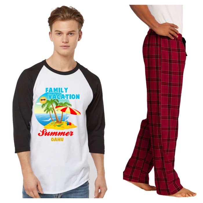 Funny Family Vacation Summer Oahu 2024 Beach Trip Gift Raglan Sleeve Pajama Set