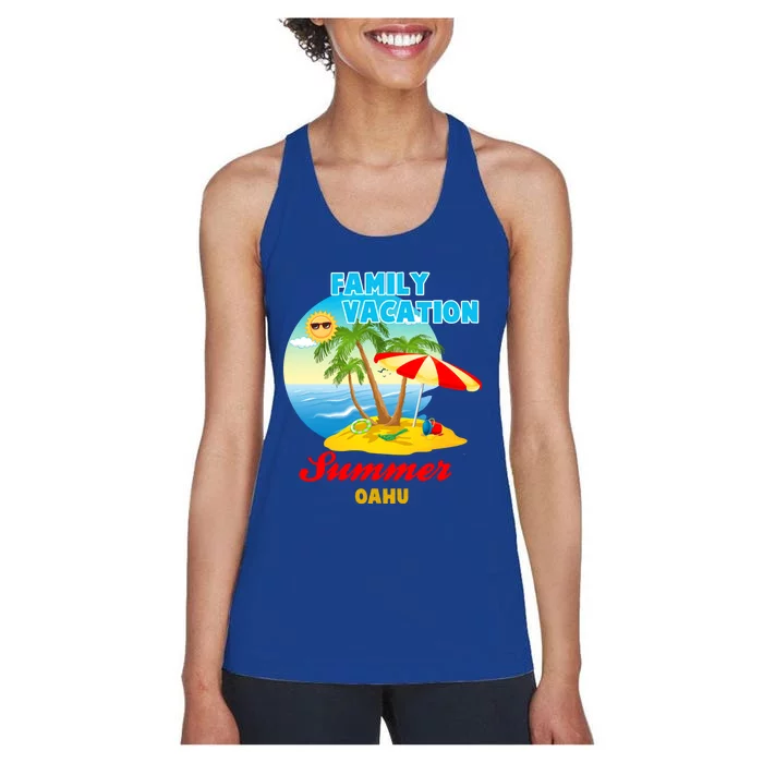 Funny Family Vacation Summer Oahu 2024 Beach Trip Gift Women's Racerback Tank