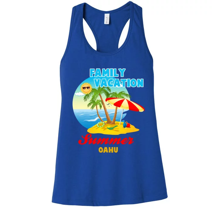 Funny Family Vacation Summer Oahu 2024 Beach Trip Gift Women's Racerback Tank