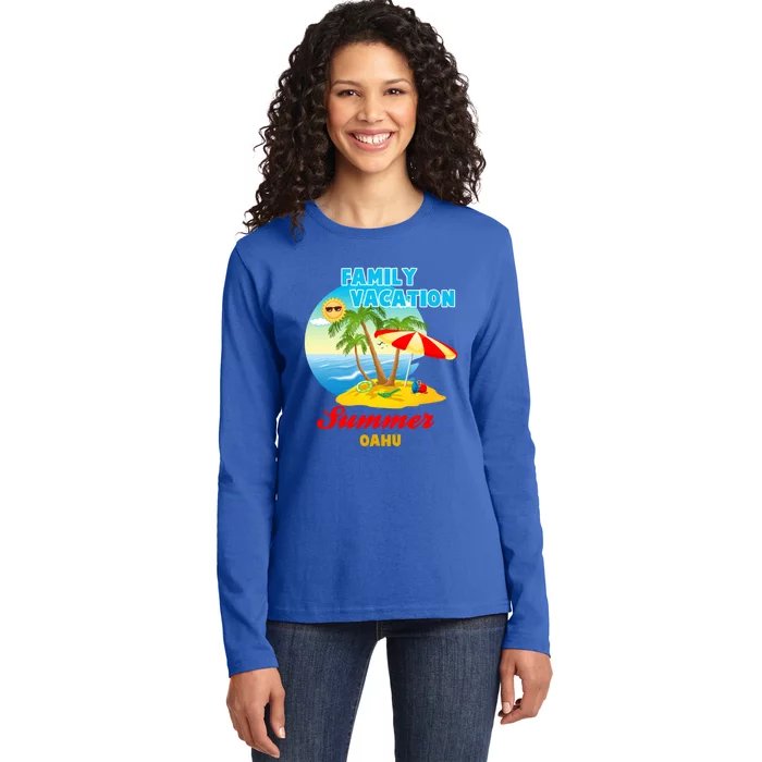 Funny Family Vacation Summer Oahu 2024 Beach Trip Gift Ladies Long Sleeve Shirt