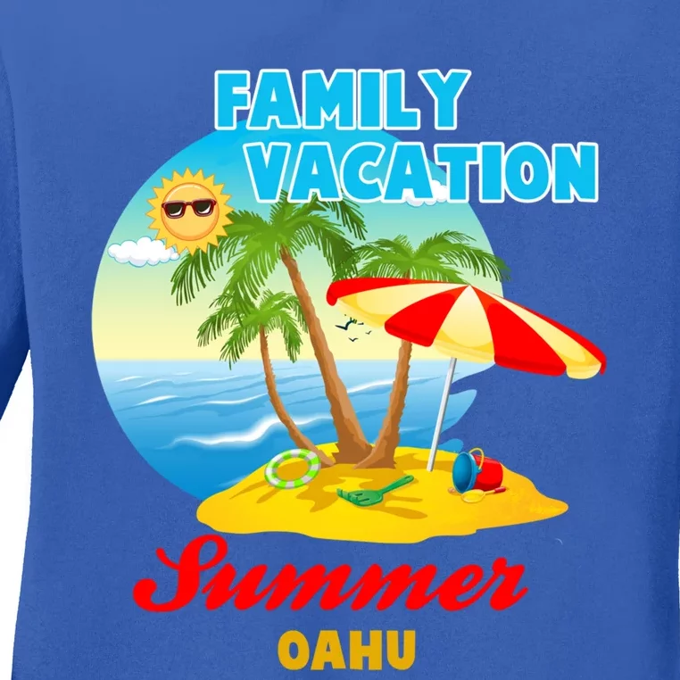 Funny Family Vacation Summer Oahu 2024 Beach Trip Gift Ladies Long Sleeve Shirt