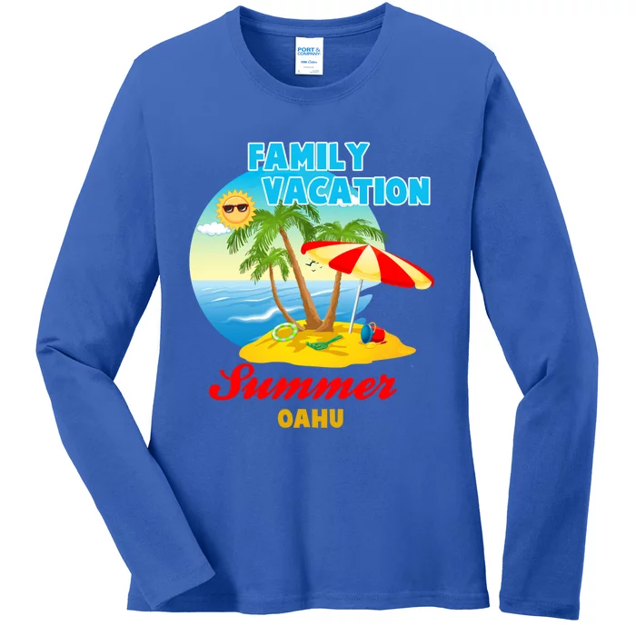 Funny Family Vacation Summer Oahu 2024 Beach Trip Gift Ladies Long Sleeve Shirt