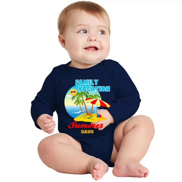 Funny Family Vacation Summer Oahu 2024 Beach Trip Gift Baby Long Sleeve Bodysuit