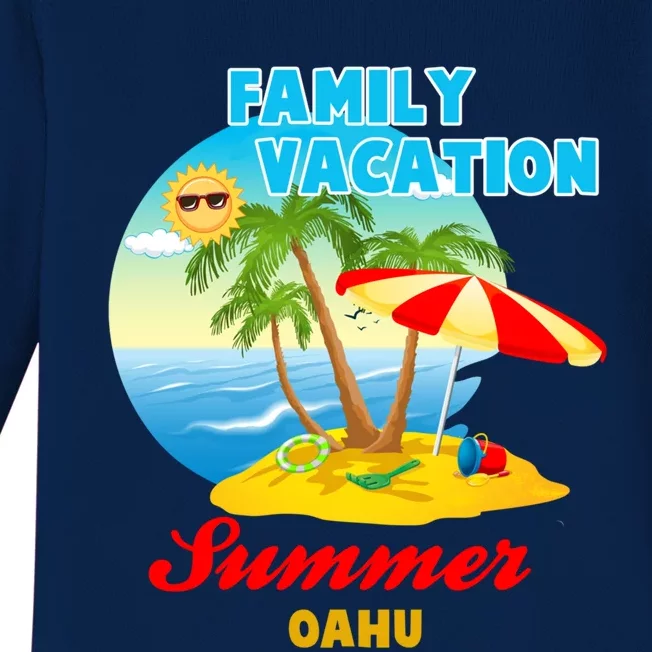 Funny Family Vacation Summer Oahu 2024 Beach Trip Gift Baby Long Sleeve Bodysuit