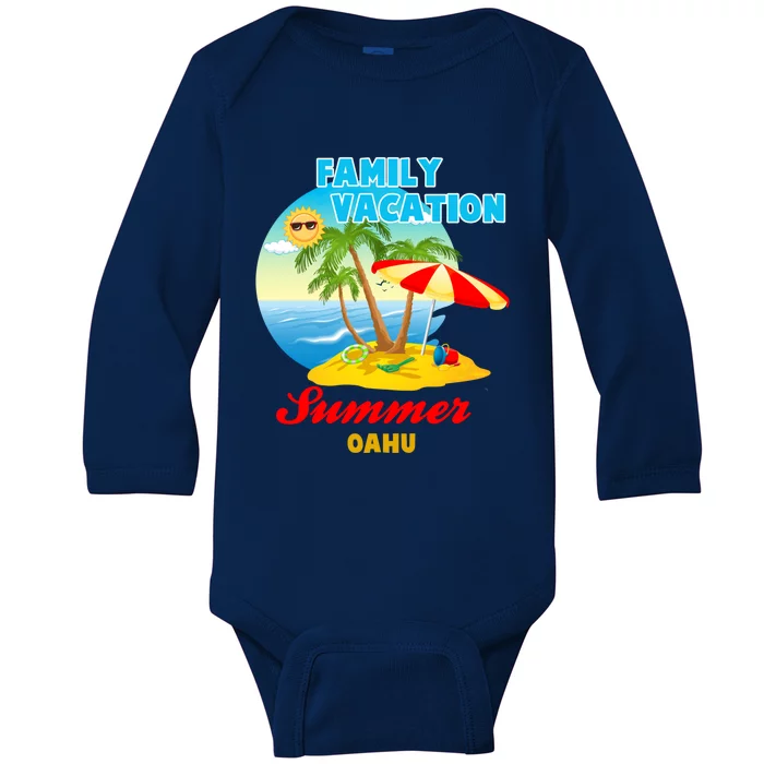 Funny Family Vacation Summer Oahu 2024 Beach Trip Gift Baby Long Sleeve Bodysuit