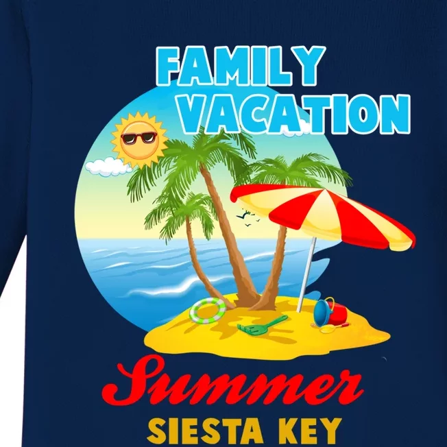 Funny Family Vacation Summer Siesta Key 2024 Beach Trip Gift Baby Long Sleeve Bodysuit