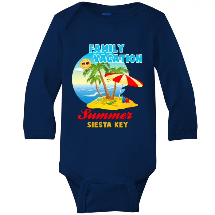 Funny Family Vacation Summer Siesta Key 2024 Beach Trip Gift Baby Long Sleeve Bodysuit