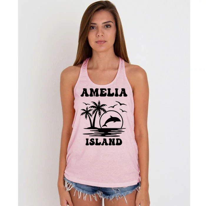 Florida Family Vacation Summer Tourist Funny Amelia Island Women's Knotted Racerback Tank