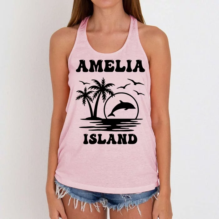 Florida Family Vacation Summer Tourist Funny Amelia Island Women's Knotted Racerback Tank