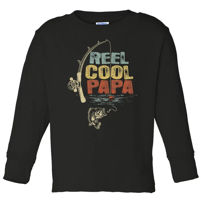 Funny Fisherman Vintage Reel Cool Papa Toddler Long Sleeve Shirt