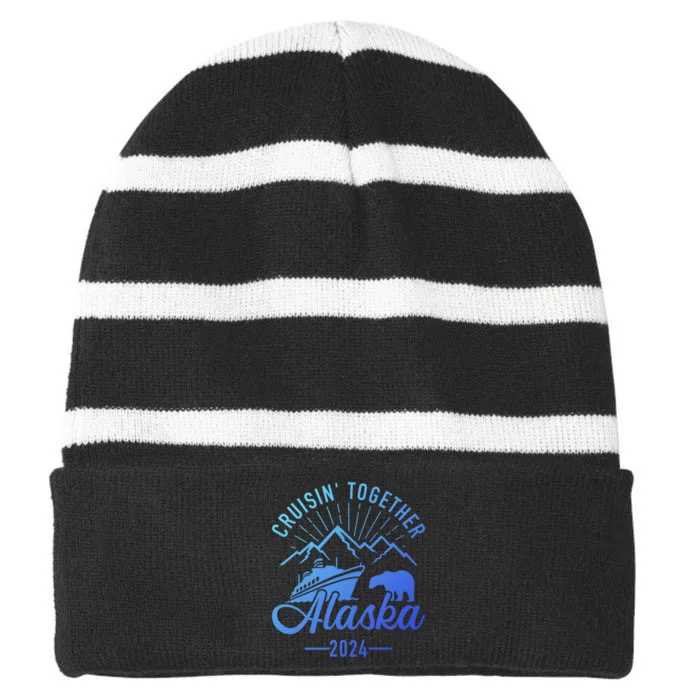 Funny Family Vacation Travel Alaska Cruise 2024 Striped Beanie with Solid Band