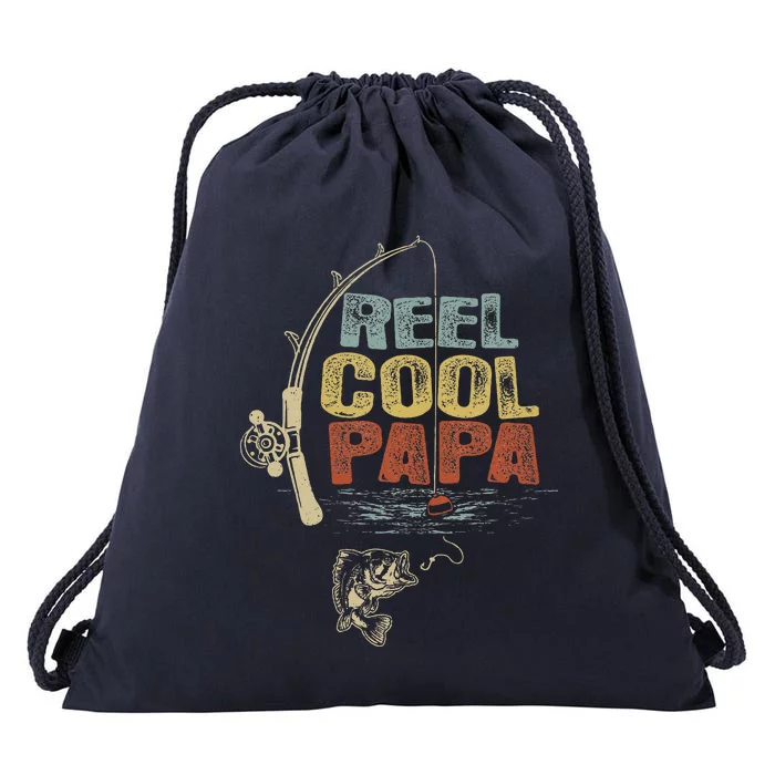 Funny Fisherman Vintage Reel Cool Papa Drawstring Bag