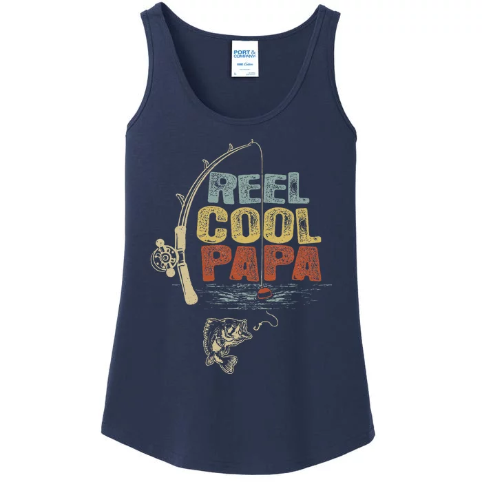 Funny Fisherman Vintage Reel Cool Papa Ladies Essential Tank